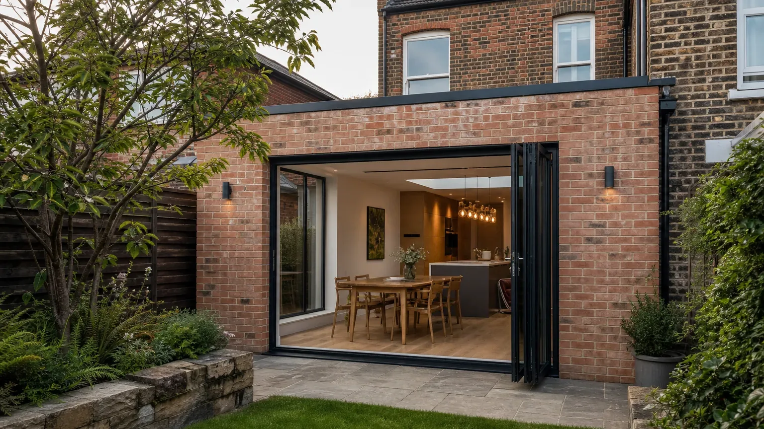 Illustrative AI-generated home extensions project image for a builder website demonstration